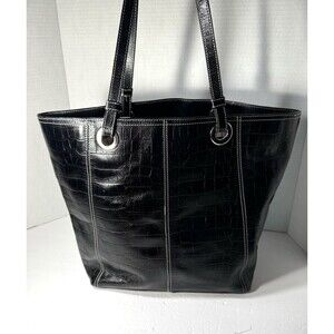 Valerie Stevens Black Croc Leather Organizer Tote Quiet Luxury Bag